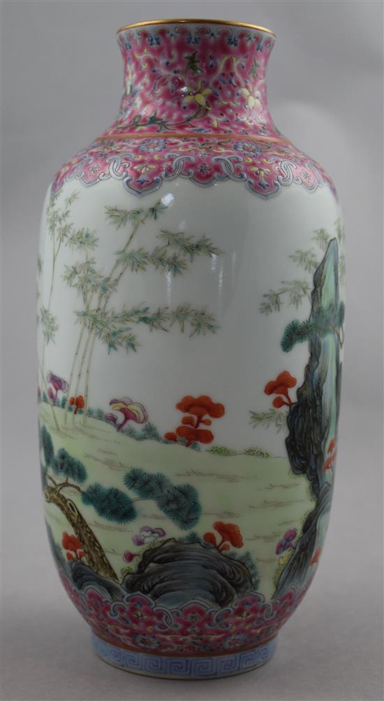 A Chinese famille rose lantern shaped vase, Qianlong seal mark but later, 22cm